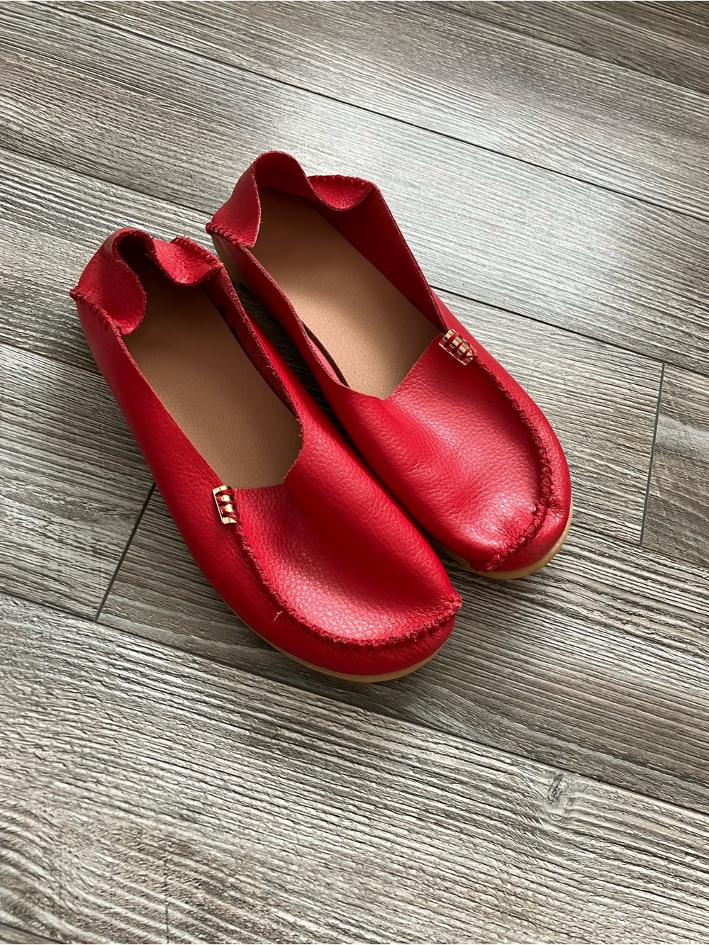 🌸 Red Women's Slip-On Leather Loafers